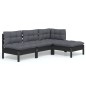 vidaXL Muebles de jardín 4 pzas con cojines negro madera de pino vidaXL Muebles de jardín 4 pzas con cojines negro madera de pino
