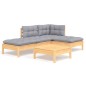 vidaXL Juego de muebles de jardín 5 pzas y cojines madera pino gris