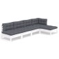 vidaXL Muebles de jardín 5 pzas con cojines blanco madera de pino vidaXL Muebles de jardín 5 pzas con cojines blanco madera de pino