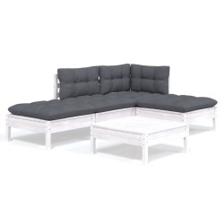 vidaXL Muebles de jardín 5 pzas con cojines blanco madera de pino