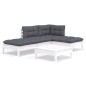 vidaXL Muebles de jardín 5 pzas con cojines blanco madera de pino vidaXL Muebles de jardín 5 pzas con cojines blanco madera de pino