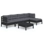 vidaXL Muebles de jardín 6 pzas con cojines negro madera de pino vidaXL Muebles de jardín 6 pzas con cojines negro madera de pino