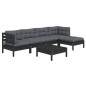 vidaXL Muebles de jardín 6 pzas con cojines negro madera de pino vidaXL Muebles de jardín 6 pzas con cojines negro madera de pino