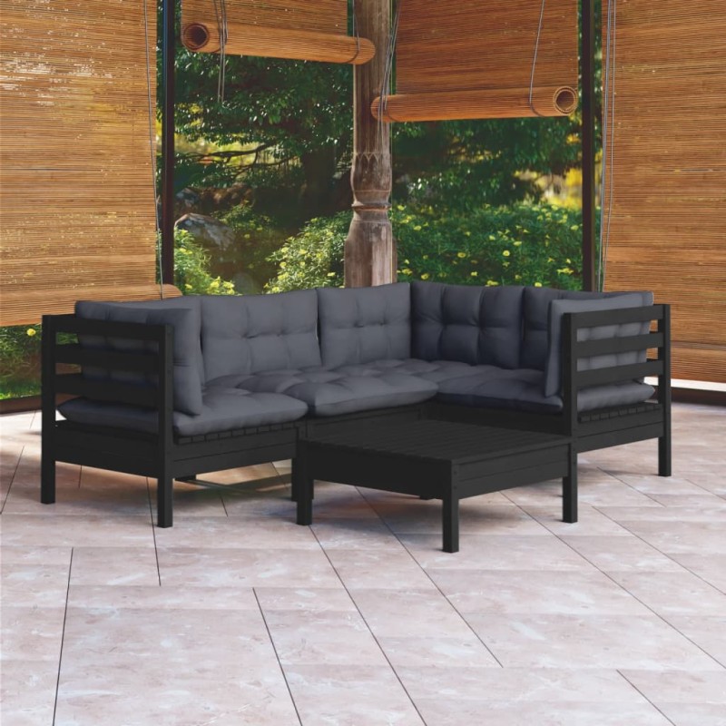 vidaXL Muebles de jardín 5 pzas con cojines negro madera de pino vidaXL Muebles de jardín 5 pzas con cojines negro madera de pino