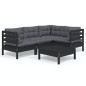 vidaXL Muebles de jardín 5 pzas con cojines negro madera de pino vidaXL Muebles de jardín 5 pzas con cojines negro madera de pino