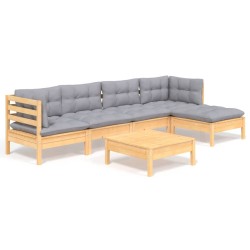 vidaXL Juego de muebles de jardín 6 pzas y cojines madera pino gris