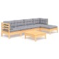 vidaXL Juego de muebles de jardín 6 pzas y cojines madera pino gris vidaXL Juego de muebles de jardín 6 pzas y cojines madera pino gris