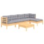 vidaXL Juego de muebles de jardín 6 pzas y cojines madera pino gris vidaXL Juego de muebles de jardín 6 pzas y cojines madera pino gris