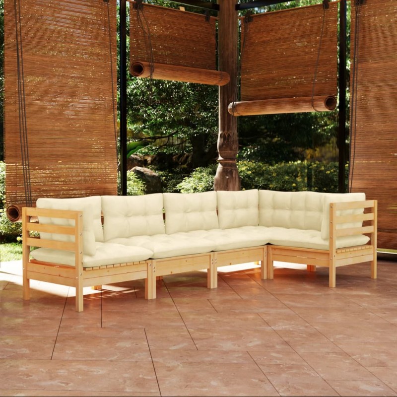 vidaXL Muebles de jardín 5 piezas cojines madera de pino crema