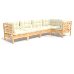 vidaXL Muebles de jardín 5 piezas cojines madera de pino crema