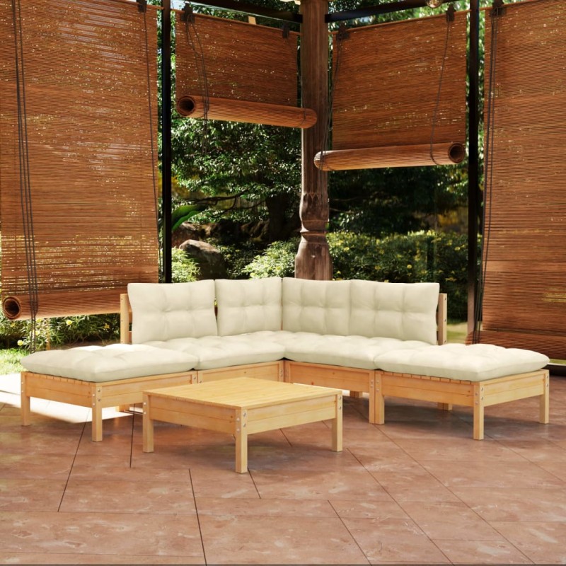 vidaXL Muebles de jardín 6 piezas cojines madera de pino color crema vidaXL Muebles de jardín 6 piezas cojines madera de pino color crema