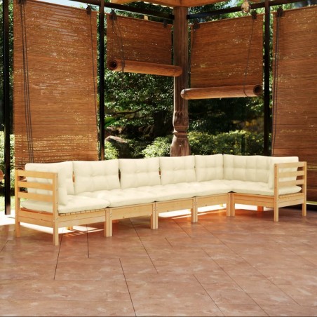 vidaXL Muebles de jardín 6 pzas y cojines madera maciza de pino crema