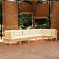 vidaXL Muebles de jardín 6 pzas y cojines madera maciza de pino crema