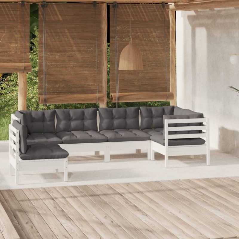 vidaXL Muebles de jardín 6 pzas con cojines blanco madera de pino vidaXL Muebles de jardín 6 pzas con cojines blanco madera de pino