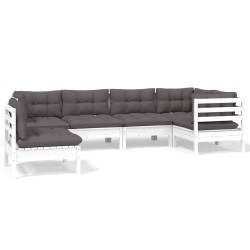 vidaXL Muebles de jardín 6 pzas con cojines blanco madera de pino