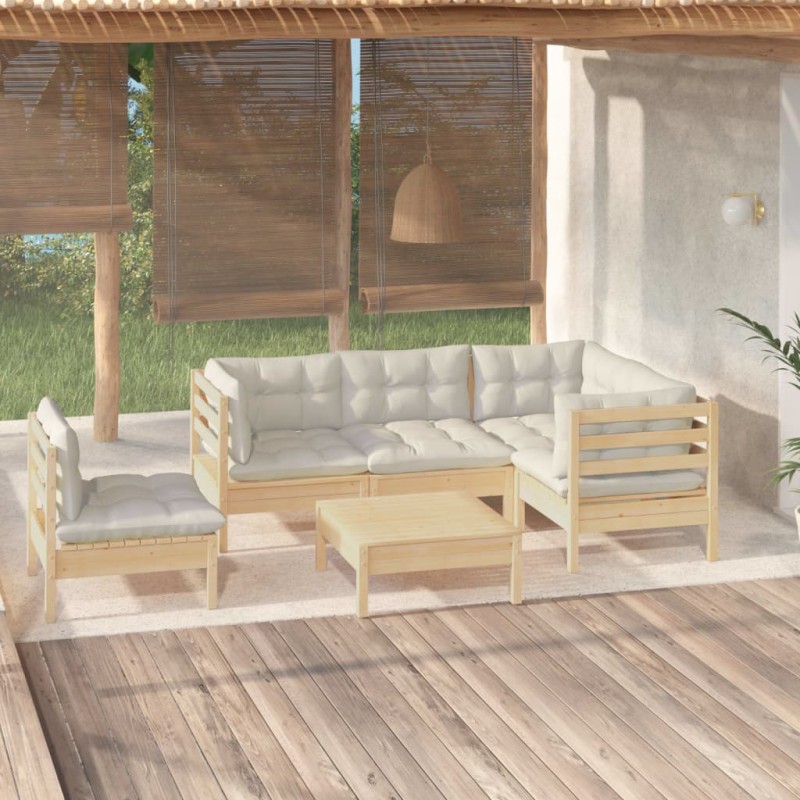 vidaXL Muebles de jardín 6 piezas cojines madera de pino color crema vidaXL Muebles de jardín 6 piezas cojines madera de pino color crema