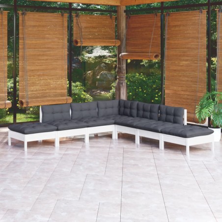 vidaXL Muebles de jardín 7 pzas con cojines blanco madera de pino