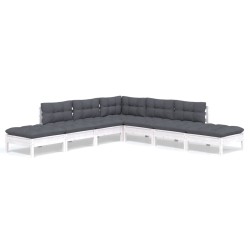 vidaXL Muebles de jardín 7 pzas con cojines blanco madera de pino