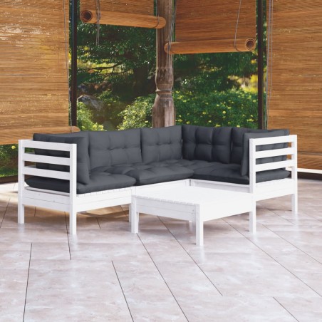vidaXL Muebles de jardín 5 pzas con cojines blanco madera de pino