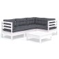 vidaXL Muebles de jardín 5 pzas con cojines blanco madera de pino vidaXL Muebles de jardín 5 pzas con cojines blanco madera de pino
