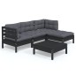 vidaXL Muebles de jardín 5 pzas con cojines negro madera de pino vidaXL Muebles de jardín 5 pzas con cojines negro madera de pino