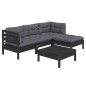 vidaXL Muebles de jardín 5 pzas con cojines negro madera de pino vidaXL Muebles de jardín 5 pzas con cojines negro madera de pino