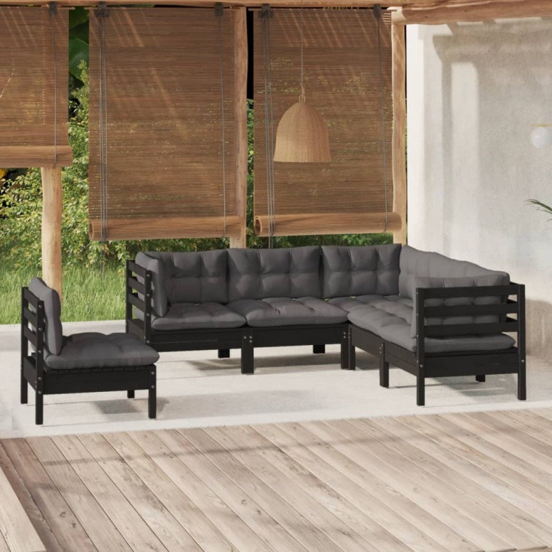 vidaXL Muebles de jardín 5 pzas con cojines negro madera de pino vidaXL Muebles de jardín 5 pzas con cojines negro madera de pino