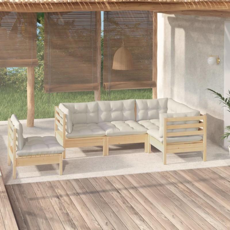 vidaXL Muebles de jardín 5 piezas cojines madera de pino crema vidaXL Muebles de jardín 5 piezas cojines madera de pino crema