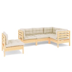vidaXL Muebles de jardín 5 piezas cojines madera de pino crema