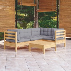 vidaXL Juego de muebles de jardín 5 pzas y cojines madera pino gris