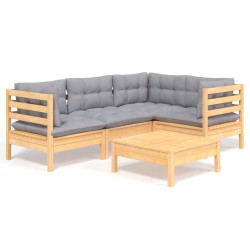 vidaXL Juego de muebles de jardín 5 pzas y cojines madera pino gris