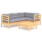 vidaXL Juego de muebles de jardín 5 pzas y cojines madera pino gris vidaXL Juego de muebles de jardín 5 pzas y cojines madera pino gris