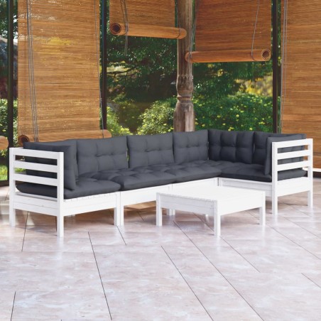 vidaXL Muebles de jardín 6 pzas con cojines blanco madera de pino
