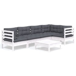 vidaXL Muebles de jardín 6 pzas con cojines blanco madera de pino