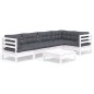 vidaXL Muebles de jardín 6 pzas con cojines blanco madera de pino vidaXL Muebles de jardín 6 pzas con cojines blanco madera de pino