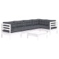 vidaXL Muebles de jardín 6 pzas con cojines blanco madera de pino vidaXL Muebles de jardín 6 pzas con cojines blanco madera de pino