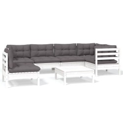vidaXL Muebles de jardín 7 pzas con cojines blanco madera de pino