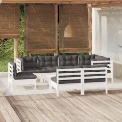 vidaXL Muebles de jardín 9 pzas y cojines blanco madera maciza de pino