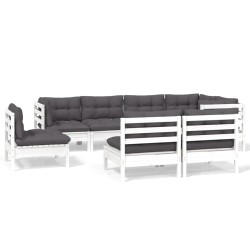 vidaXL Muebles de jardín 8 pzas y cojines blanco madera maciza de pino