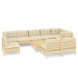 vidaXL Muebles de jardín 10 pzas y cojines madera maciza de pino crema vidaXL Muebles de jardín 10 pzas y cojines madera maciza de pino crema