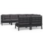 vidaXL Muebles de jardín 7 pzas y cojines negro madera maciza de pino vidaXL Muebles de jardín 7 pzas y cojines negro madera maciza de pino