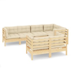 vidaXL Muebles de jardín 7 pzas y cojines madera maciza de pino crema