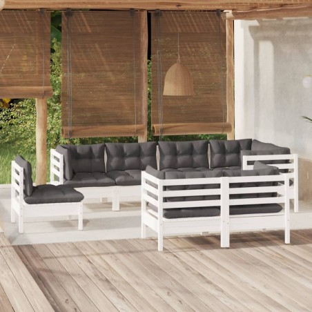 vidaXL Muebles de jardín 8 pzas y cojines blanco madera maciza de pino