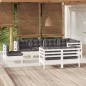 vidaXL Muebles de jardín 8 pzas y cojines blanco madera maciza de pino vidaXL Muebles de jardín 8 pzas y cojines blanco madera maciza de pino
