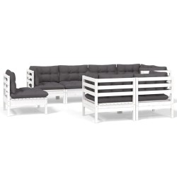 vidaXL Muebles de jardín 8 pzas y cojines blanco madera maciza de pino