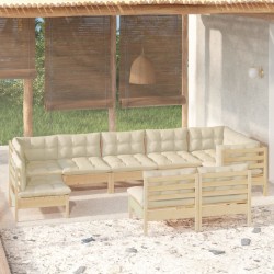 vidaXL Muebles de jardín 9 piezas y cojines madera maciza de pino