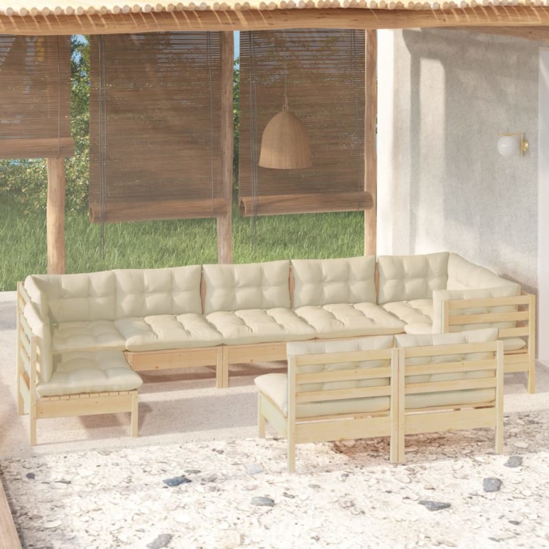 vidaXL Muebles de jardín 9 piezas y cojines madera maciza de pino vidaXL Muebles de jardín 9 piezas y cojines madera maciza de pino