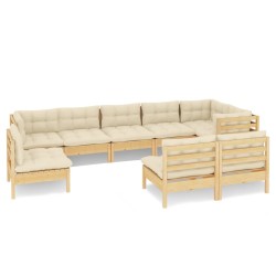 vidaXL Muebles de jardín 9 piezas y cojines madera maciza de pino