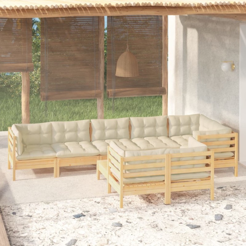 vidaXL Muebles de jardín 9 pzas y cojines madera maciza de pino crema vidaXL Muebles de jardín 9 pzas y cojines madera maciza de pino crema