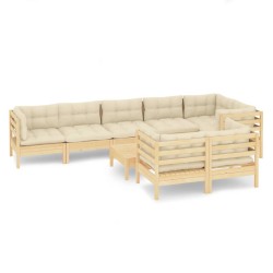 vidaXL Muebles de jardín 9 pzas y cojines madera maciza de pino crema